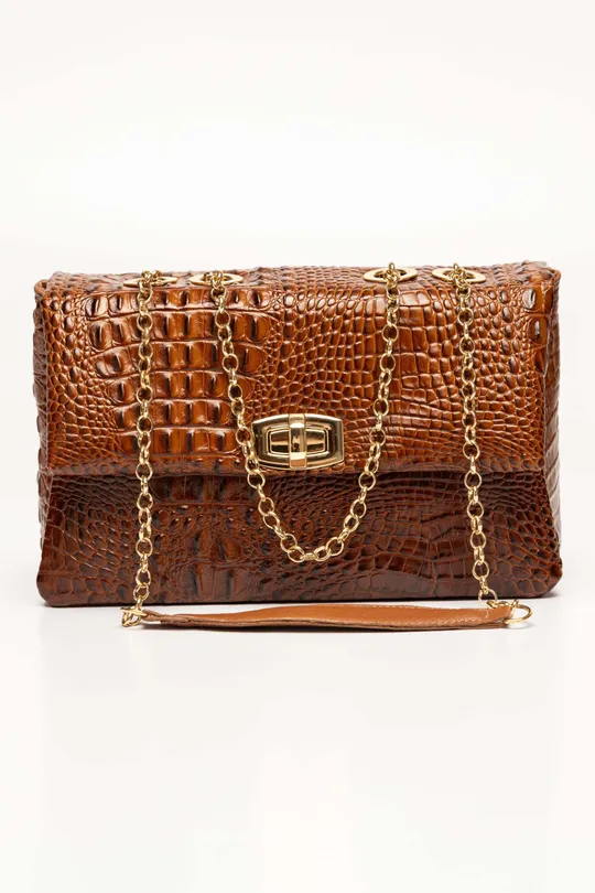 Bolsa de Couro Croco Caramelo