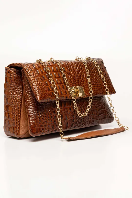 Bolsa de Couro Croco Caramelo Bolsa de Couro Croco Caramelo