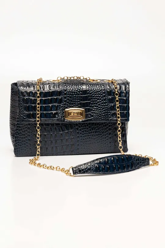 Bolsa de Couro Croco Marinho