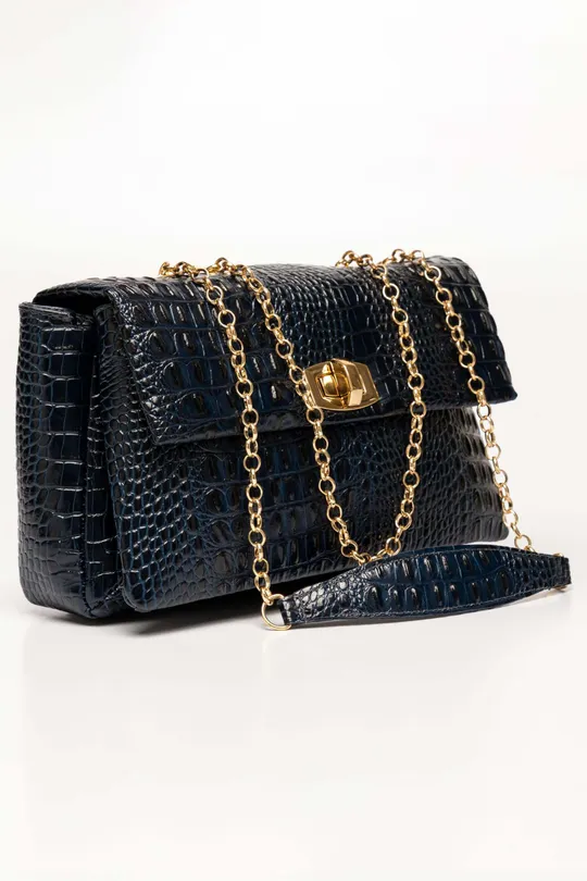Bolsa de Couro Croco Marinho