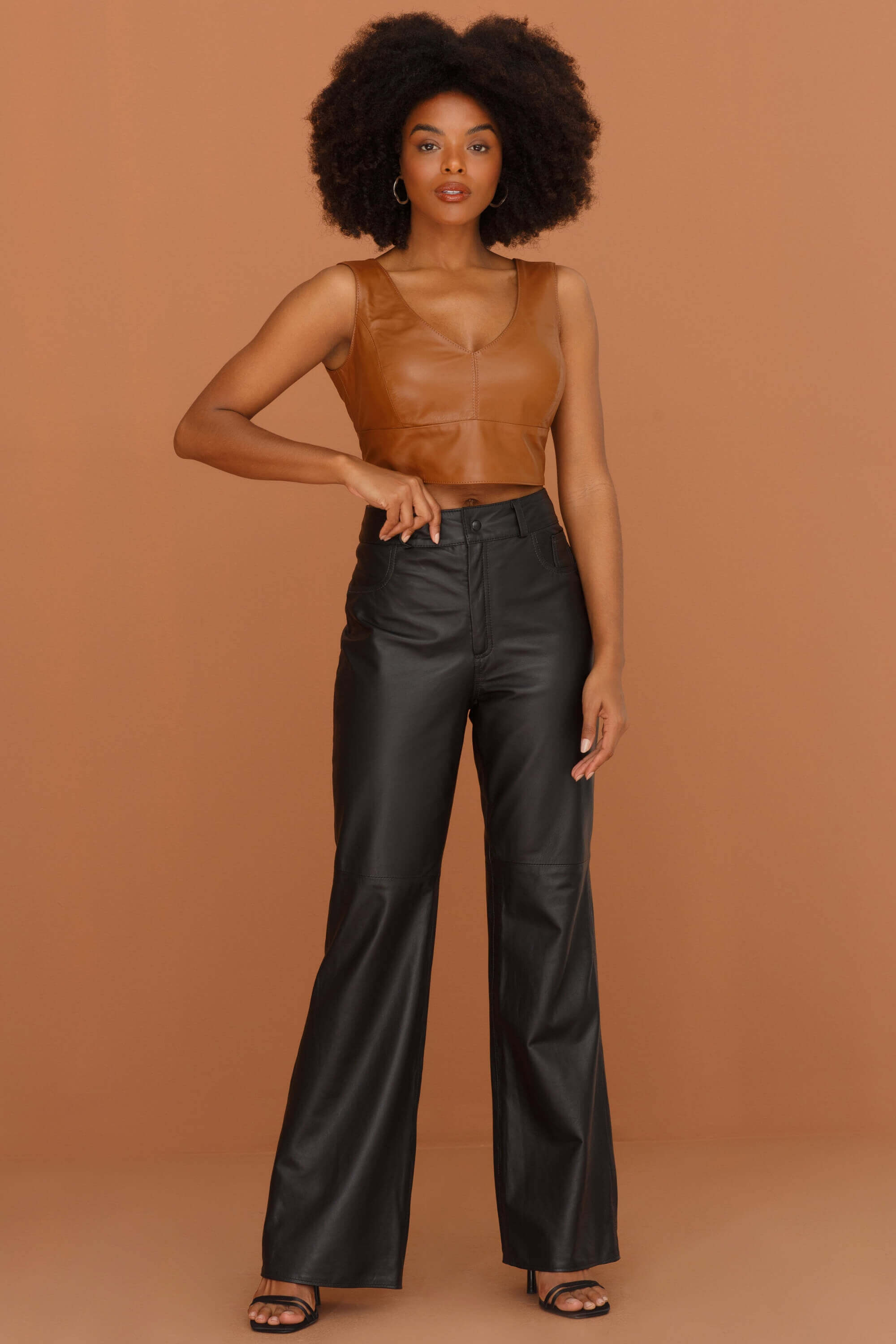 Couro Legítimo CalÃ§a De Couro Flare Calça Flare CalÃ§a Em Couro