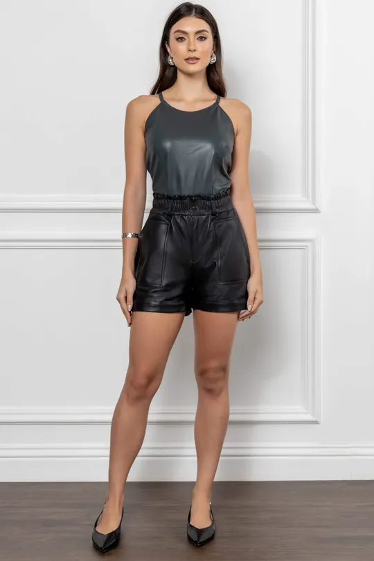 Short de Couro Pelica Preto
