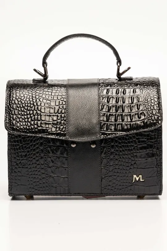 Bolsa Carie de Couro Croco Preto
