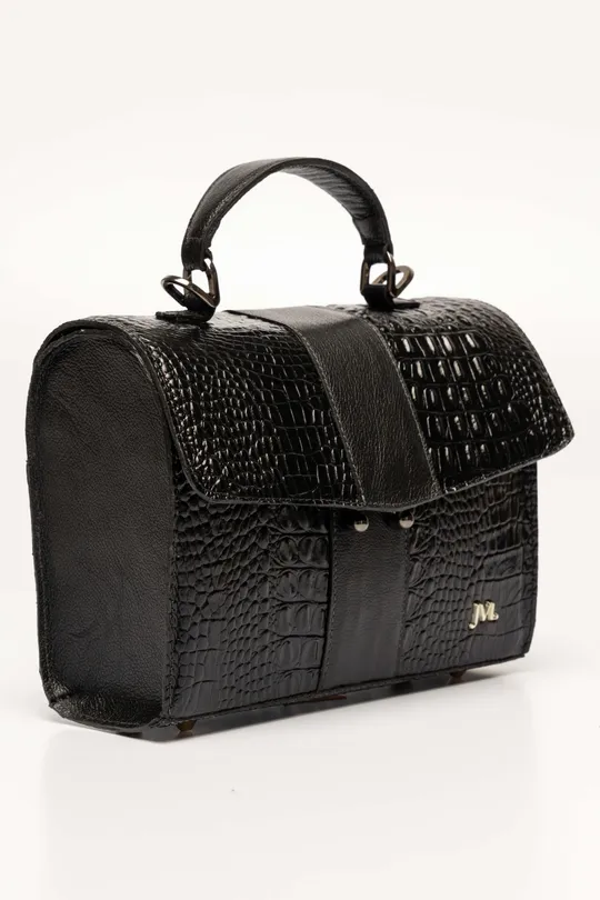 Bolsa Carie de Couro Croco Preto