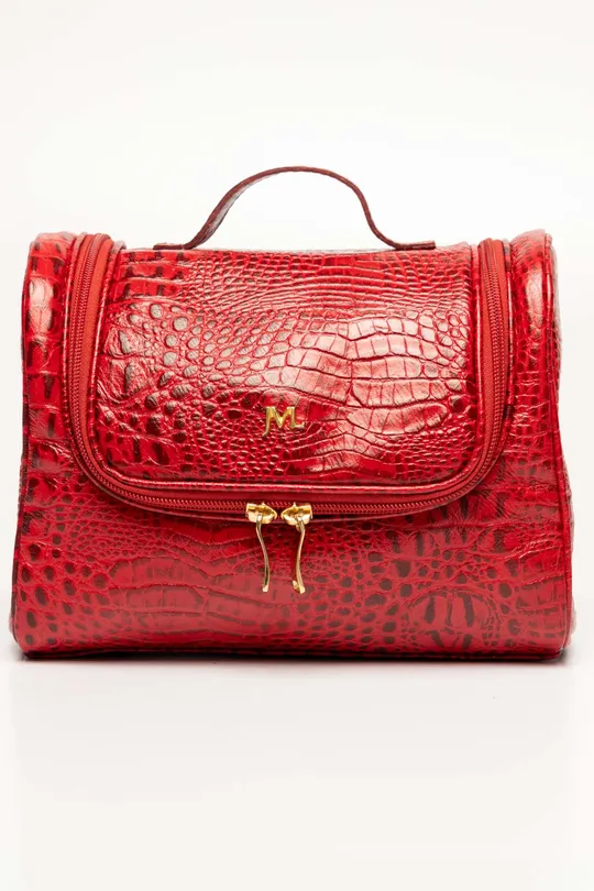 Necessaire de Couro Croco Vermelho