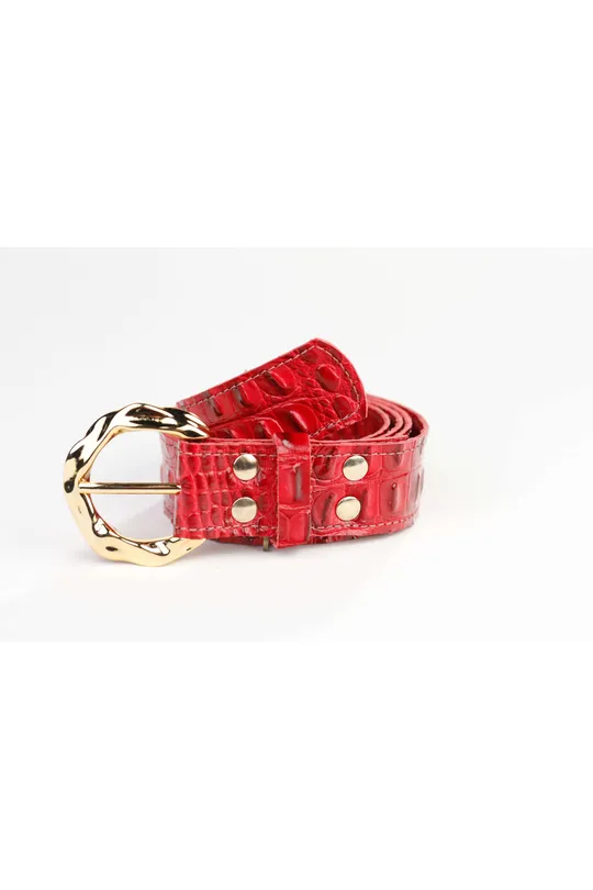 Cinto de Couro Feminino Croco Vermelho