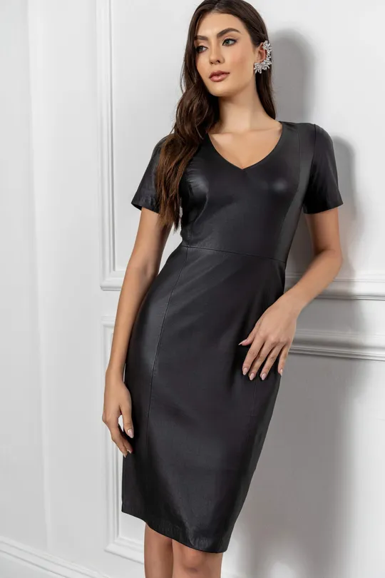 Vestido de Couro Pelica Preto
