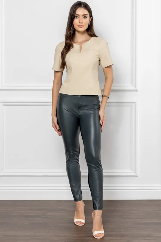 Calça de Couro Pelica Cinza
