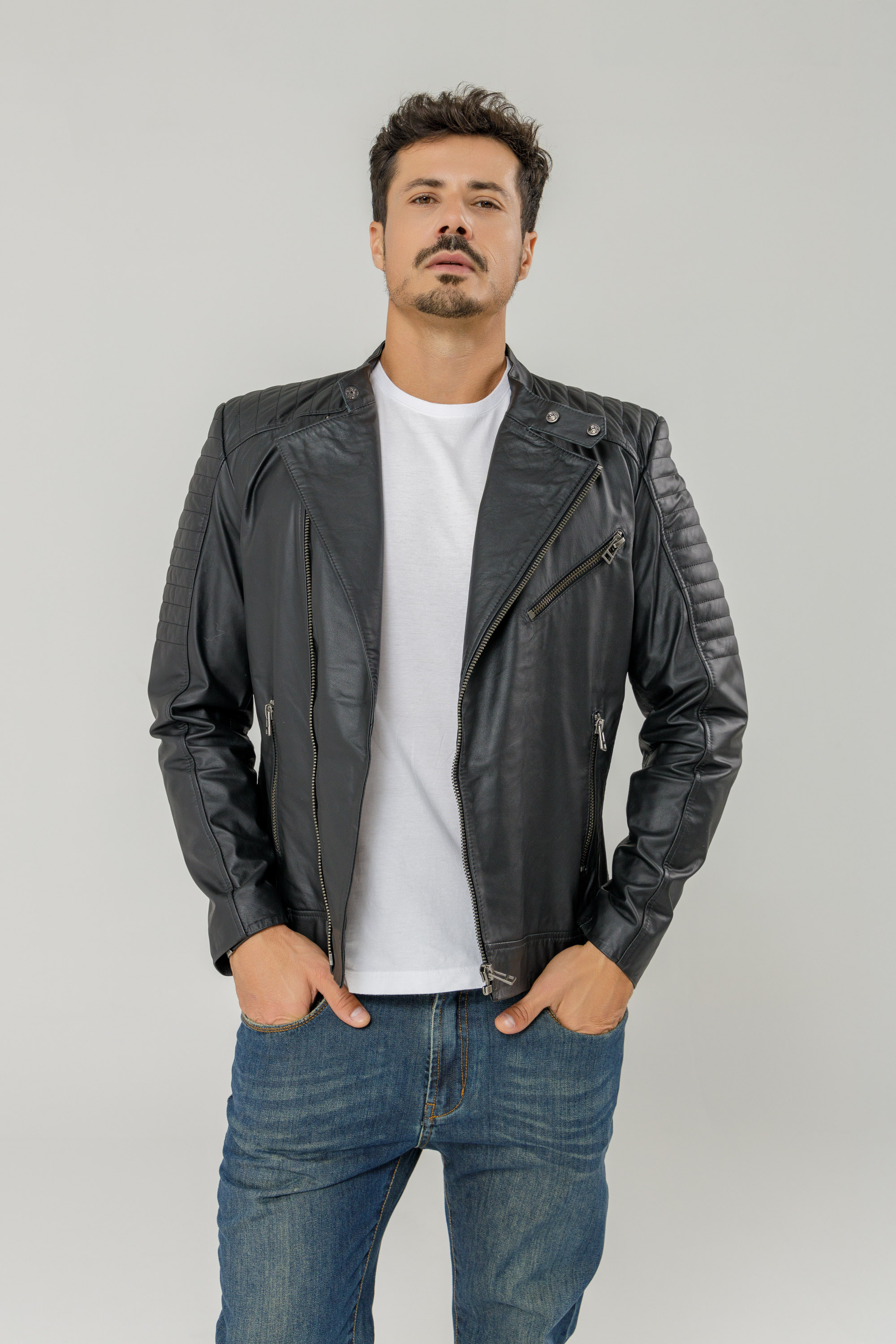 Jeans Casaco De Couro Javali Couro Marrom Couro Legítimo Look Masculino  Jaqueta De Couro Javali, image size:2000x3000