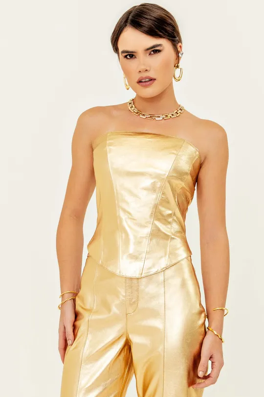 Blusa Aurea em Couro Pelica Dourado Blusa Aurea em Couro Pelica Dourado
