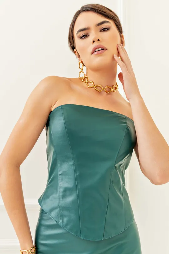 Blusa Aurea em Couro Pelica Cor Verde