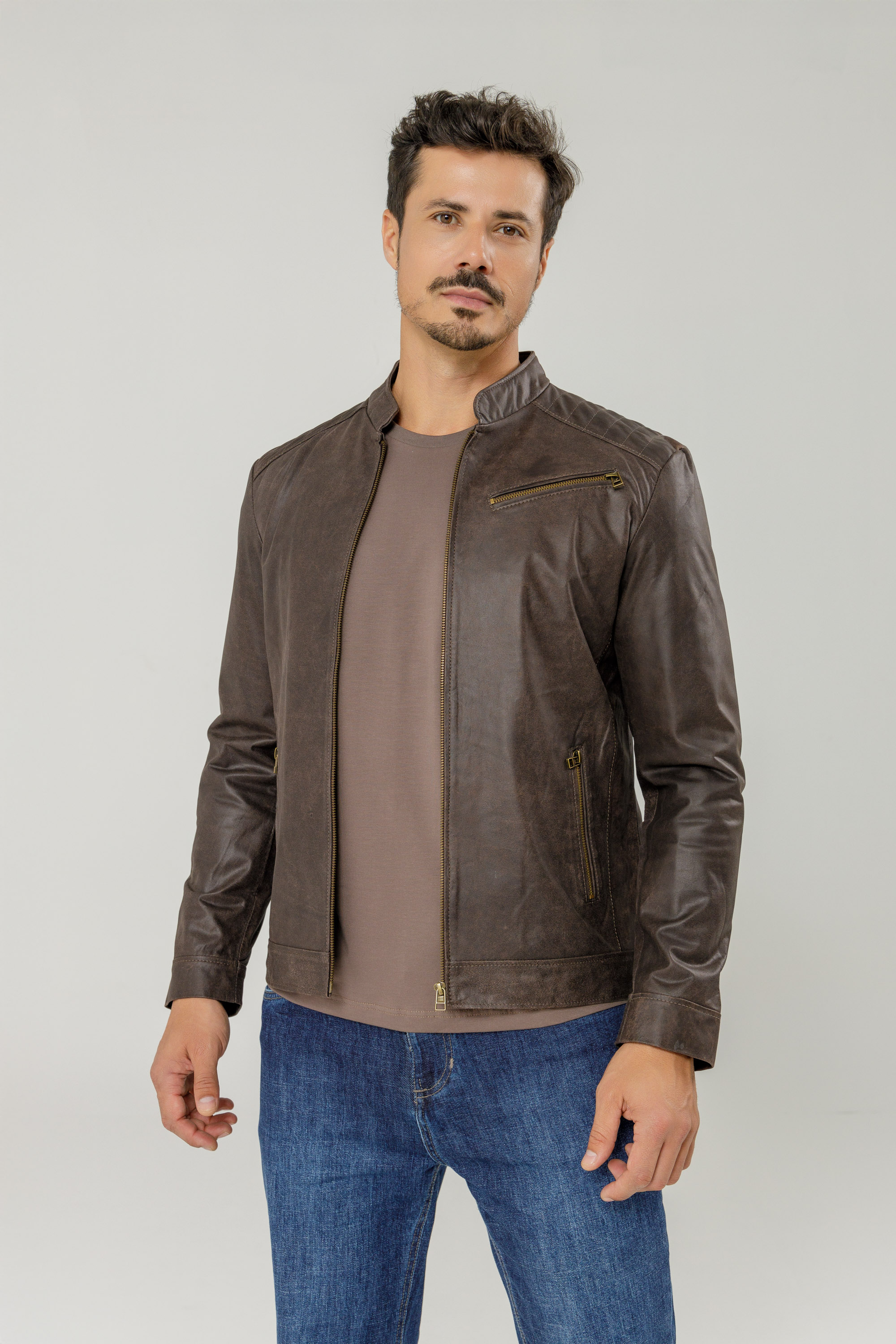 Jaqueta Javali Jaqueta De Couro Masculina CafÃ© JAQUETA DE COURO