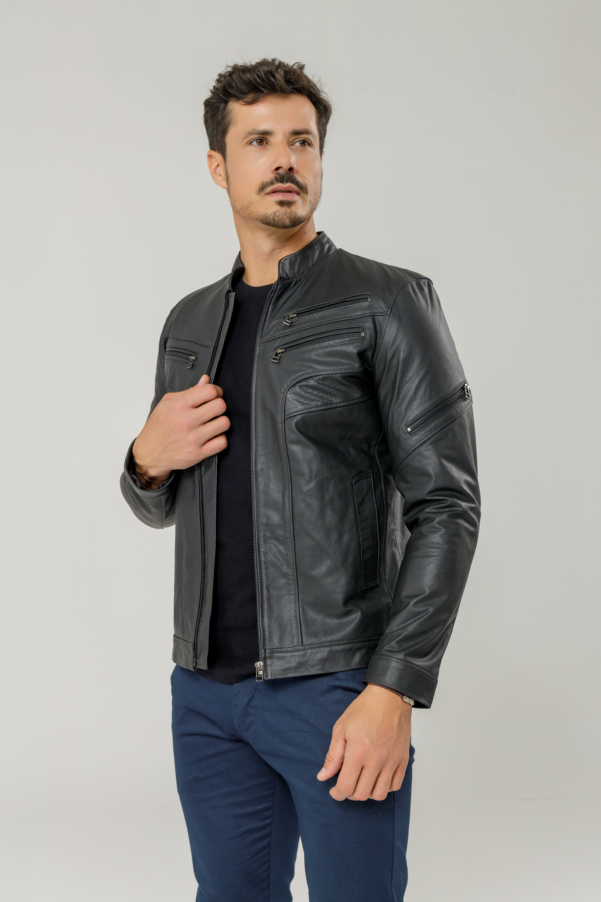 Couro Masculina Jaqueta Couro Custom Jaqueta De Couro Preta Ben