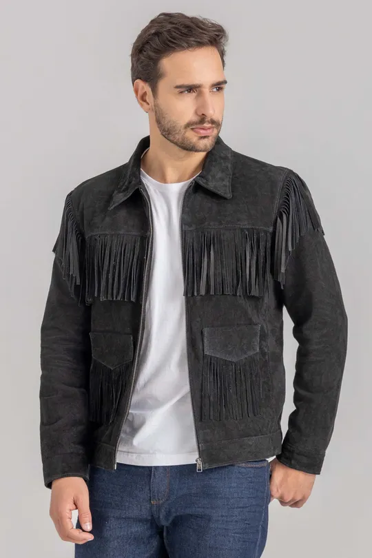 Jaqueta de Couro Camurça Preto Caleb