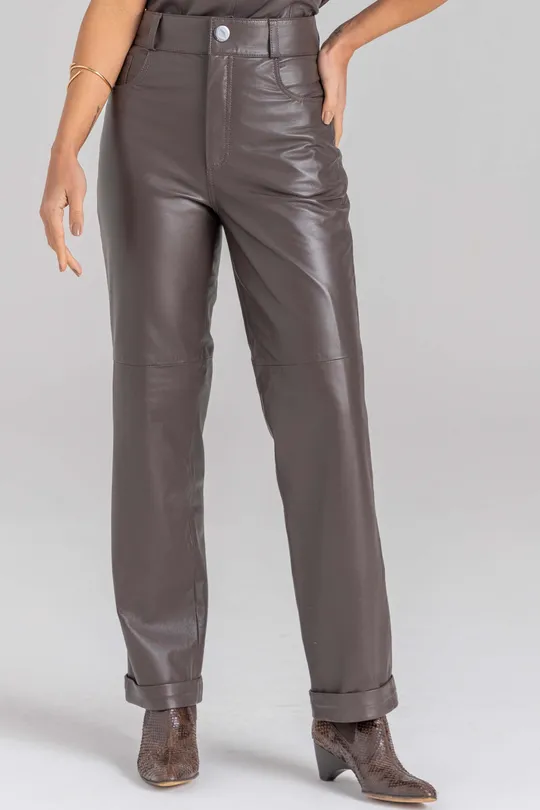Calça Lílian de Couro Pelica Marrom