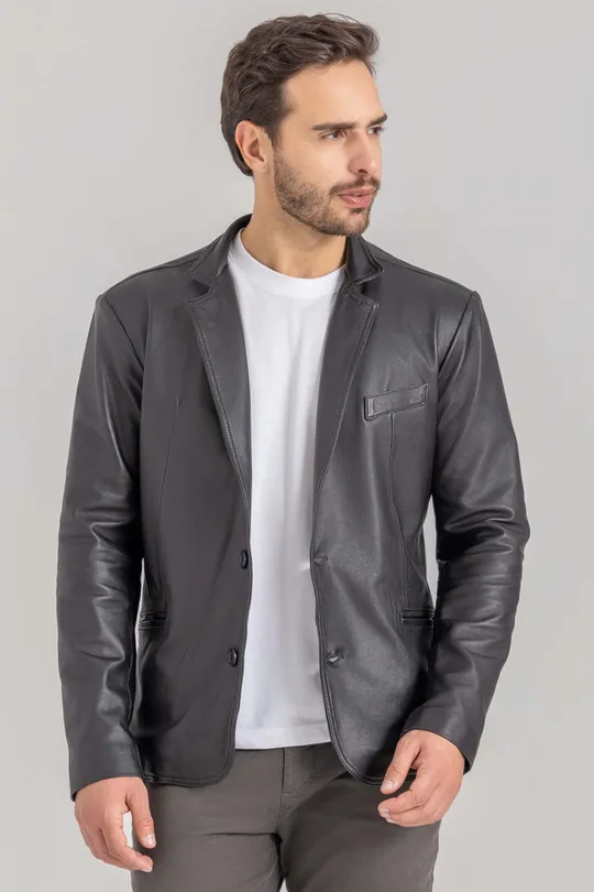 Blazer de Couro Slim Preto