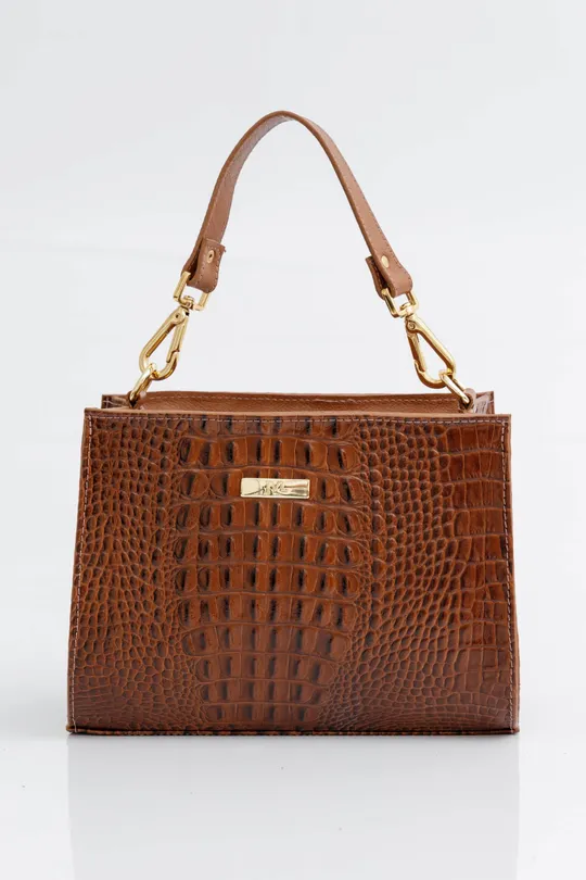 Bolsa de Couro Croco Caramelo