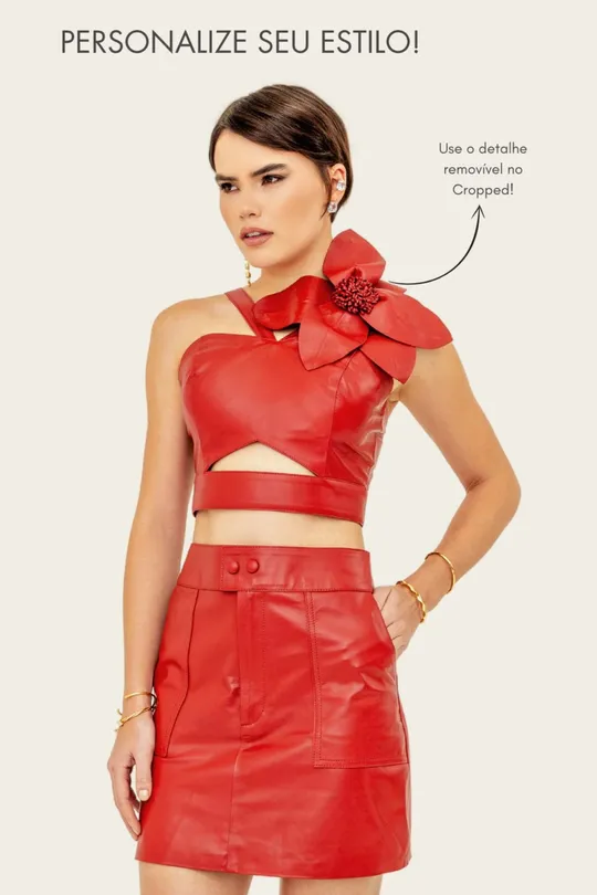 Cropped Betina em Couro Pelica Cor Vermelho