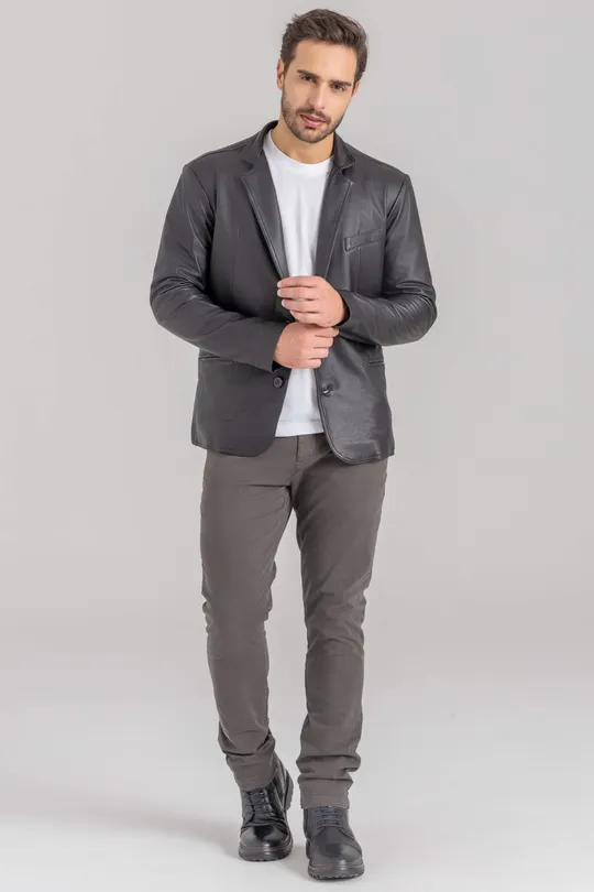 Blazer de Couro Slim Preto