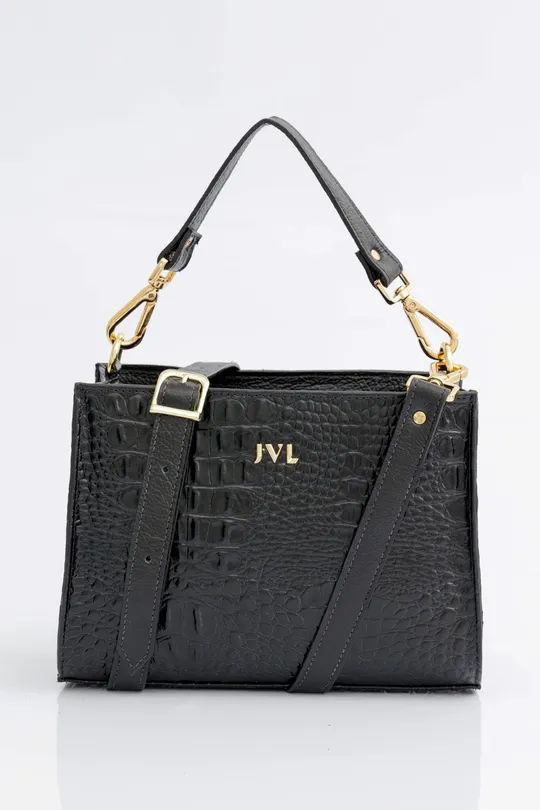 Bolsa de Couro Croco Preto