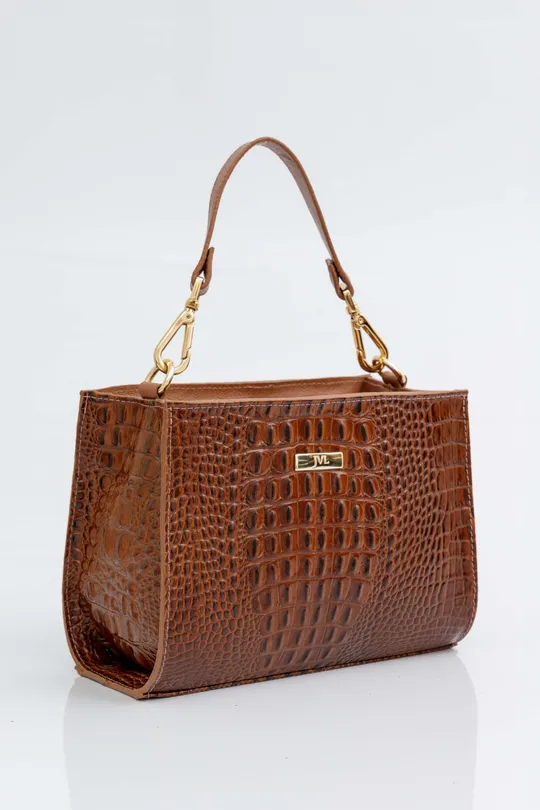 Bolsa de Couro Croco Caramelo