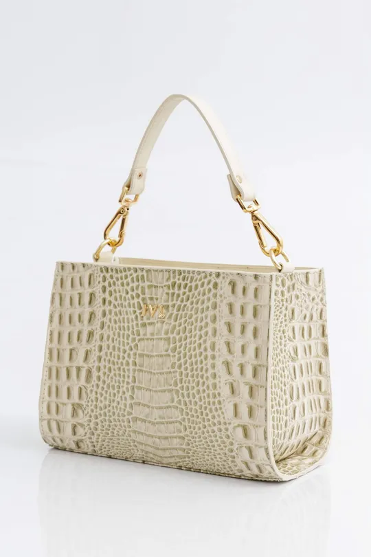 Bolsa de Couro Croco Marfim