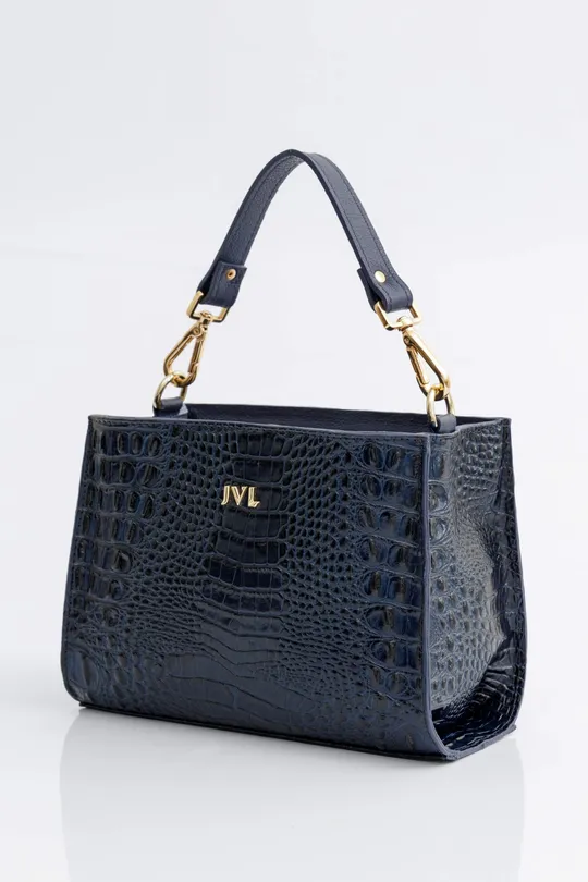 Bolsa de Couro Croco Marinho