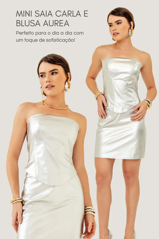 Blusa Aurea em Couro Pelica Cor Metal Prata Blusa Aurea em Couro Pelica Cor Metal Prata