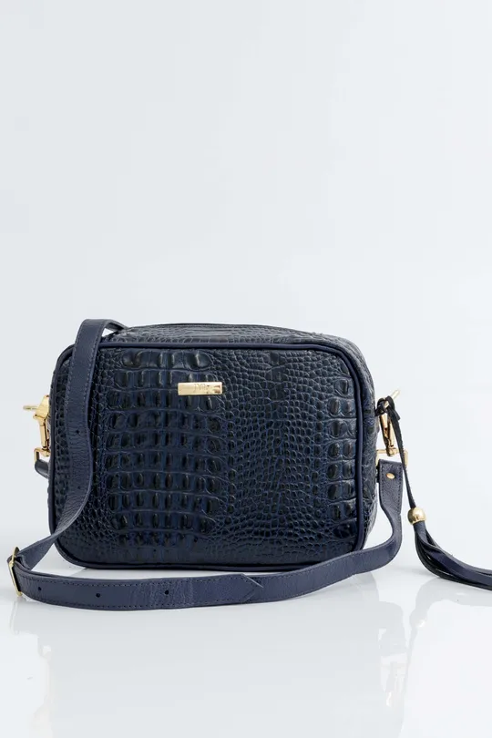 Bolsa em Couro Croco Marinho