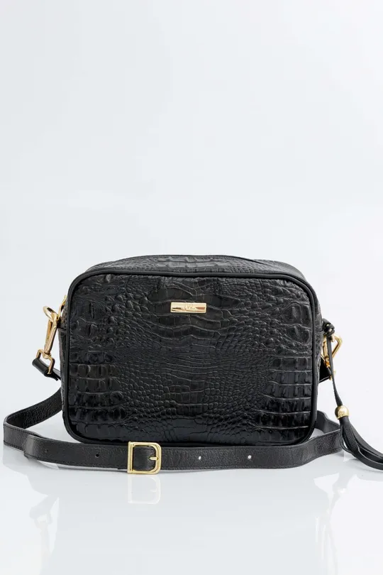 Bolsa em Couro Croco Preto