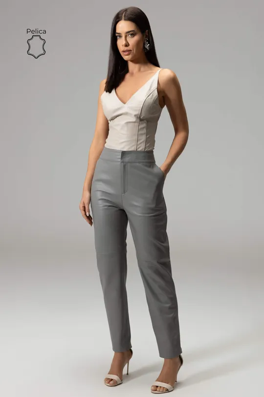 Calça Anna de Couro Pelica Cinza