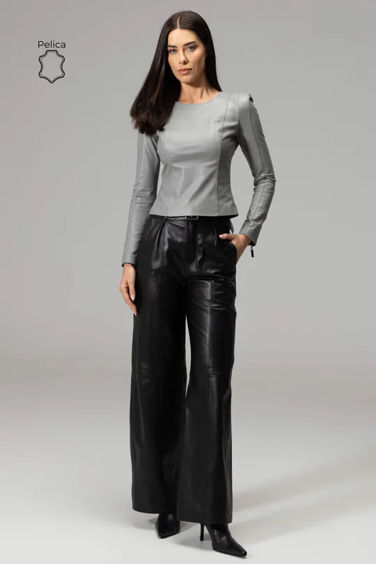 Calça Joane de Couro Pelica Preta