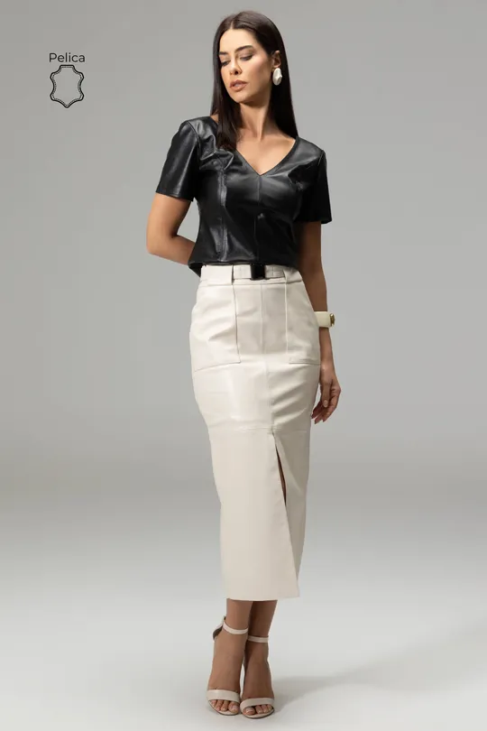 Saia Serena de Couro Pelica Off White