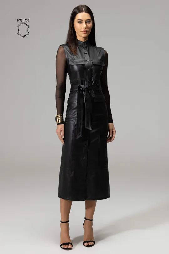 Vestido Viv de Couro Pelica Preto