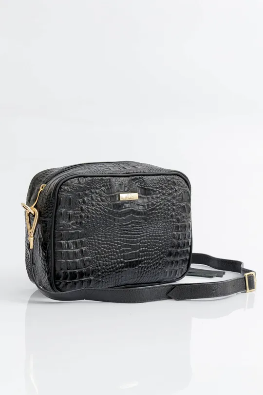 Bolsa em Couro Croco Preto