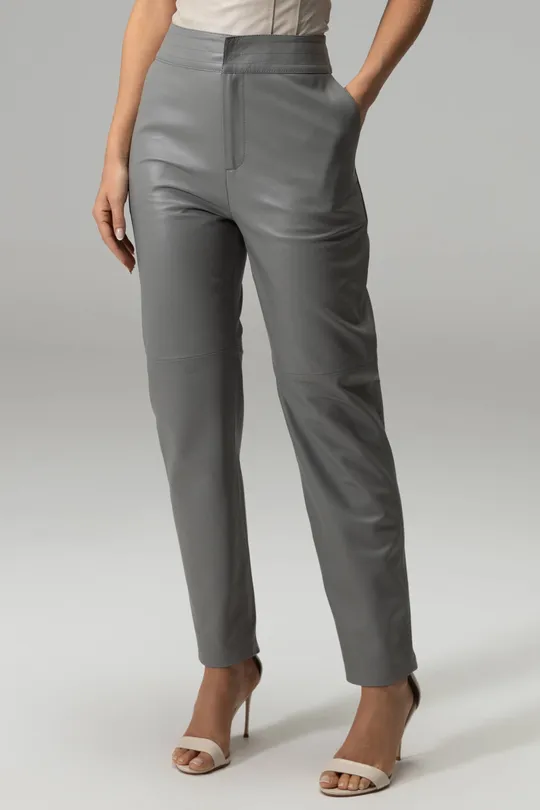 Calça Anna de Couro Pelica Cinza
