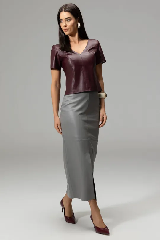 Blusa Roma de Couro Pelica Burgundy