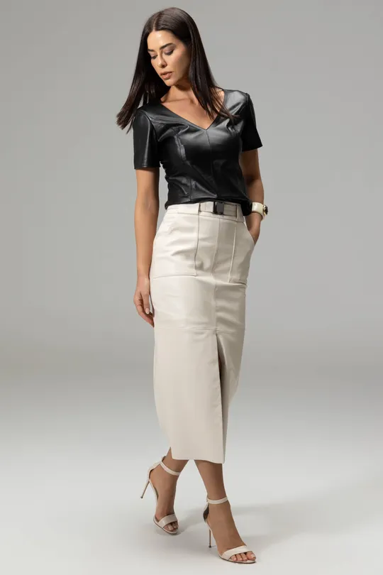 Blusa Roma de Couro Pelica Preta