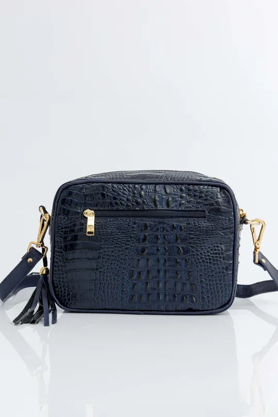Bolsa em Couro Croco Marinho