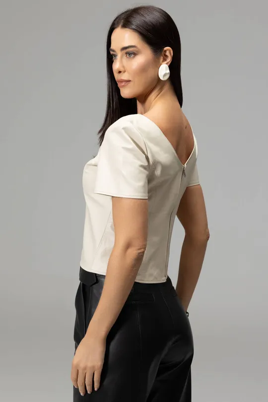 Blusa Roma de Couro Pelica Off White