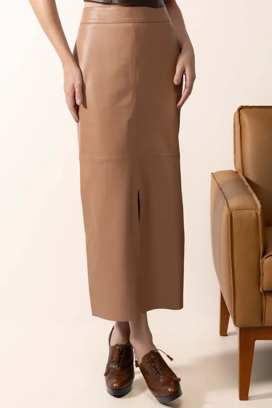 Saia Zoe de Couro Pelica Mocca