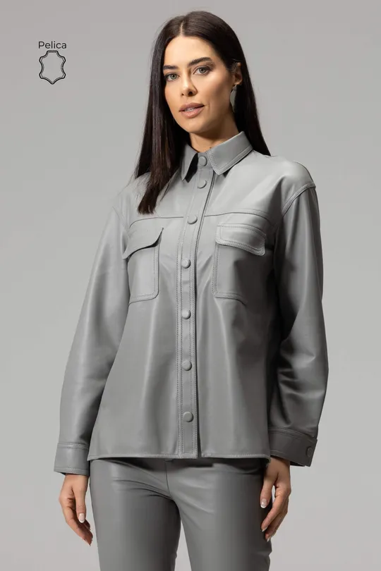 Camisa Isabella de Couro Pelica Cinza