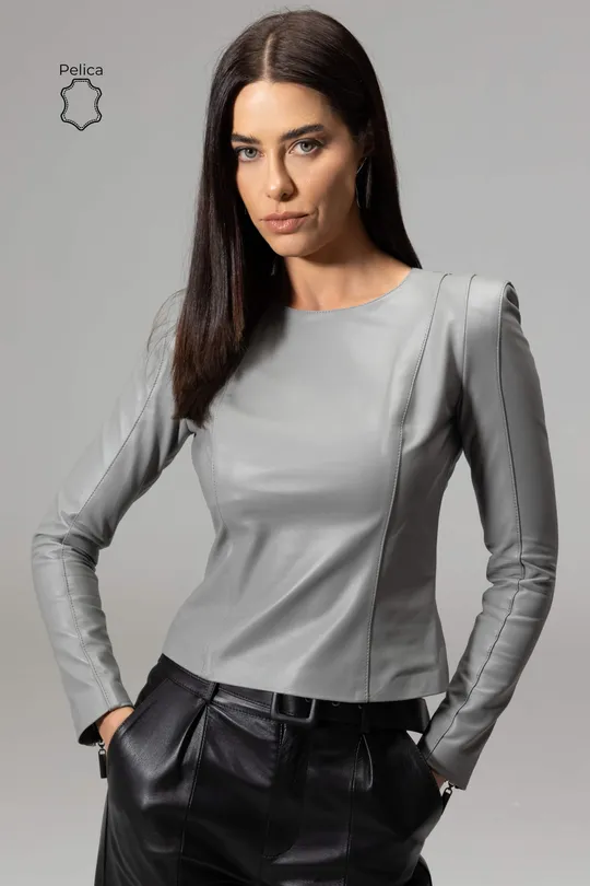 Blusa Ari de Couro Pelica Cinza