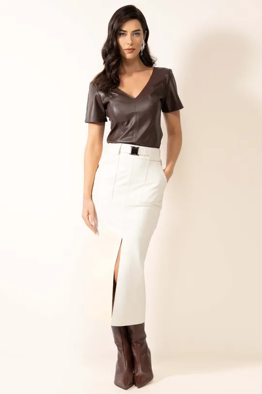 Blusa Roma de Couro Pelica Café