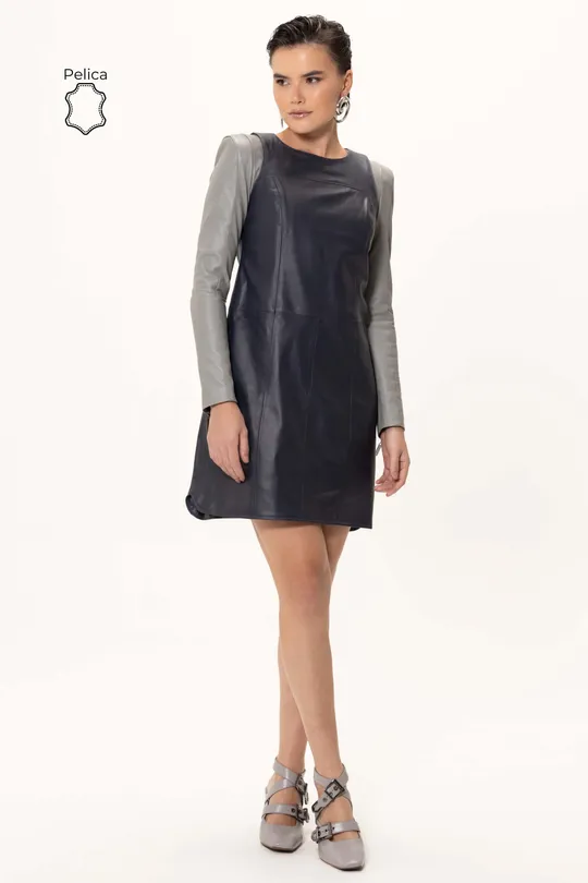 Vestido Verona de Couro Pelica Marinho