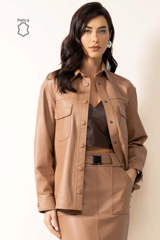 Camisa Isabella de Couro Pelica Mocca