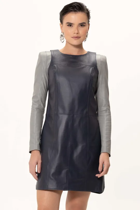 Vestido Verona de Couro Pelica Marinho