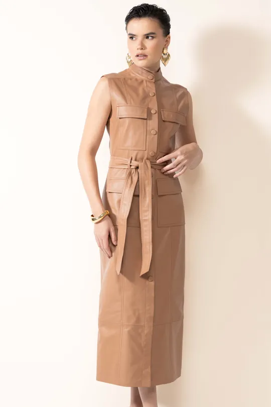 Vestido Viv de Couro Pelica Mocca