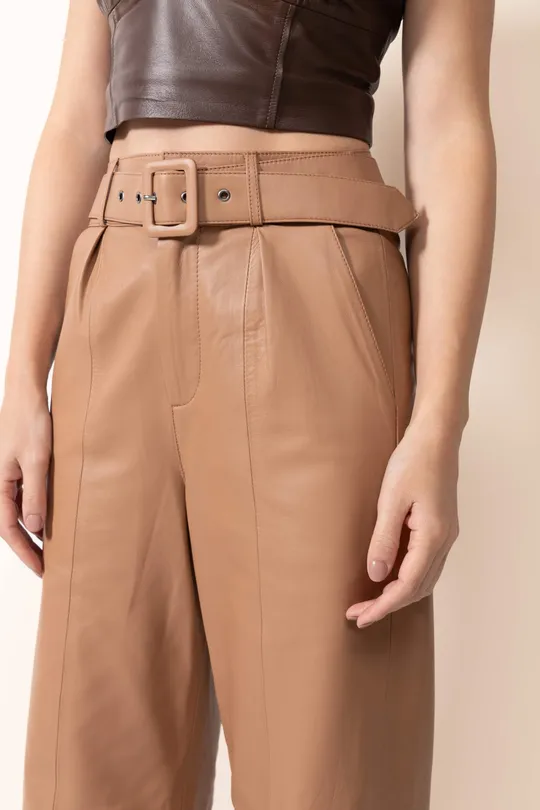 Calça Joane  de Couro Pelica Mocca