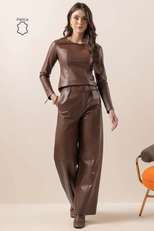 Calça Joane  de Couro Truffle